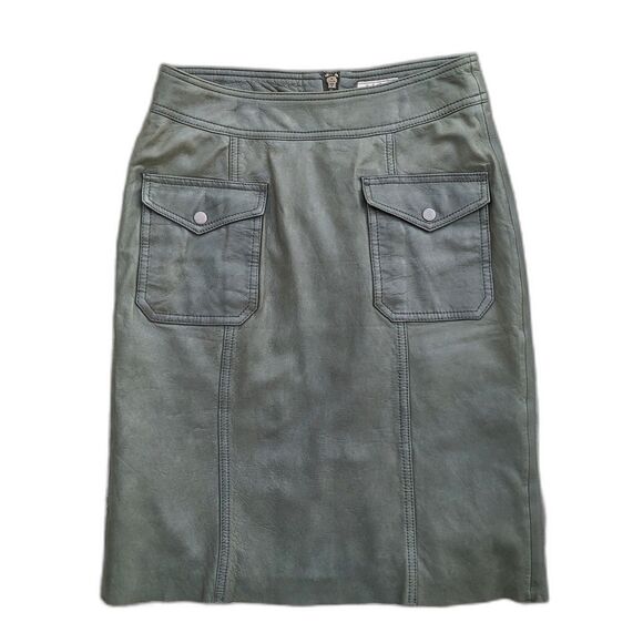 Lucky Brand LEATHER Olive Green Lined Mini Skirt w/Snap...